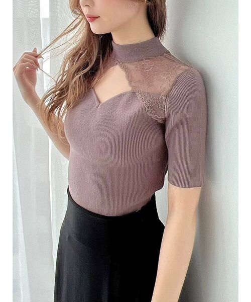 RESEXXY（リゼクシー）の「ラグランレース半袖ニットトップス（ニット/セーター・レディース・ホワイト/ブラック/モカ・FREE）」の3枚目の写真