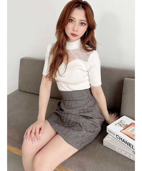 RESEXXY（リゼクシー）の「ラグランレース半袖ニットトップス（ニット/セーター・レディース・ホワイト/ブラック/モカ・FREE）」の4枚目の写真