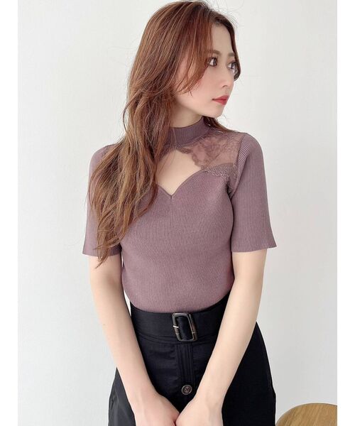 RESEXXY（リゼクシー）の「ラグランレース半袖ニットトップス（ニット/セーター・レディース・ホワイト/ブラック/モカ・FREE）」の7枚目の写真