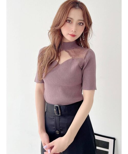 RESEXXY（リゼクシー）の「ラグランレース半袖ニットトップス（ニット/セーター・レディース・ホワイト/ブラック/モカ・FREE）」の6枚目の写真