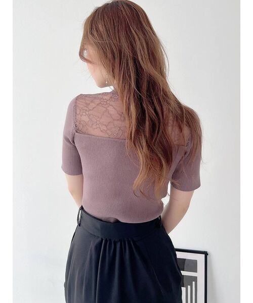 RESEXXY（リゼクシー）の「ラグランレース半袖ニットトップス（ニット/セーター・レディース・ホワイト/ブラック/モカ・FREE）」の11枚目の写真
