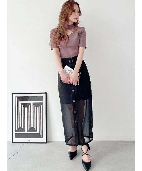 RESEXXY（リゼクシー）の「ラグランレース半袖ニットトップス（ニット/セーター・レディース・ホワイト/ブラック/モカ・FREE）」の12枚目の写真