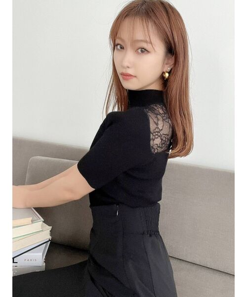 RESEXXY（リゼクシー）の「ラグランレース半袖ニットトップス（ニット/セーター・レディース・ホワイト/ブラック/モカ・FREE）」の5枚目の写真