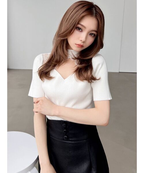 RESEXXY（リゼクシー）の「ラグランレース半袖ニットトップス（ニット/セーター・レディース・ホワイト/ブラック/モカ・FREE）」の18枚目の写真