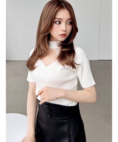 RESEXXY（リゼクシー）の「ラグランレース半袖ニットトップス（ニット/セーター・レディース・ホワイト/ブラック/モカ・FREE）」の19枚目の写真