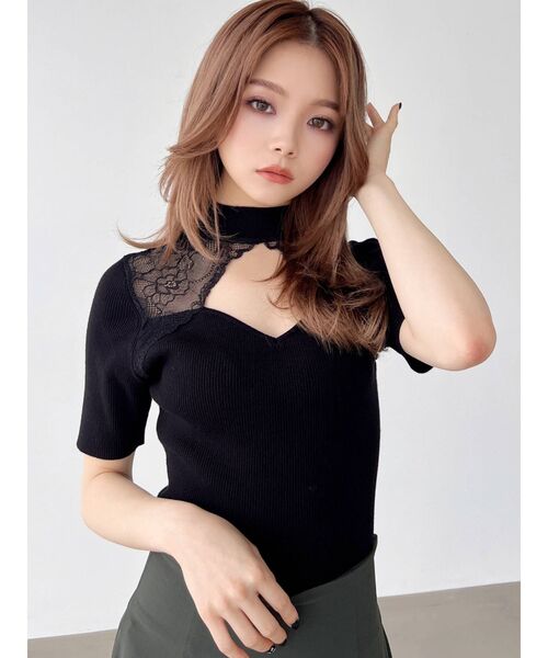 RESEXXY（リゼクシー）の「ラグランレース半袖ニットトップス（ニット/セーター・レディース・ホワイト/ブラック/モカ・FREE）」の21枚目の写真