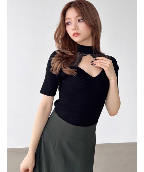 RESEXXY（リゼクシー）の「ラグランレース半袖ニットトップス（ニット/セーター・レディース・ホワイト/ブラック/モカ・FREE）」の22枚目の写真