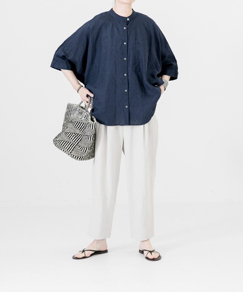 TOPICS ファッション リネンスクエアケープシャツ かぐれ ラベンダー