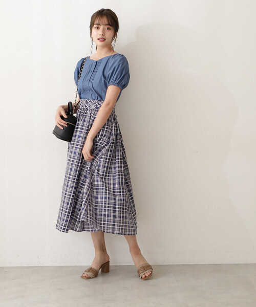 PROPORTION BODY DRESSING(プロポーションボディドレッシング)の「<E>シアーチェックタックスカート / 1212227501(スカート・レディース・ネイビー/グリーン/ライトグリーン・SMALL/MEDIUM)」の7枚目の写真