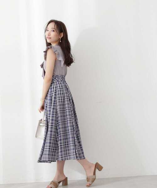 PROPORTION BODY DRESSING(プロポーションボディドレッシング)の「<E>シアーチェックタックスカート / 1212227501(スカート・レディース・ネイビー/グリーン/ライトグリーン・SMALL/MEDIUM)」の8枚目の写真