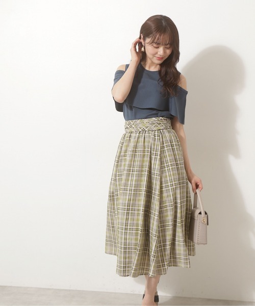 PROPORTION BODY DRESSING(プロポーションボディドレッシング)の「<E>シアーチェックタックスカート / 1212227501(スカート・レディース・ネイビー/グリーン/ライトグリーン・SMALL/MEDIUM)」の2枚目の写真