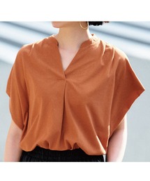 IEDIT | ＩＥＤＩＴ　抗菌防臭・吸汗速乾・ＵＶケア素材がうれしいフレンチスリーブわきシェードかのこカットソートップス〈アクセントカラー〉(Tシャツ/カットソー)