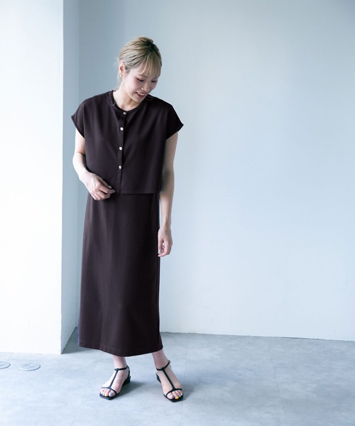 NANO universe(ナノユニバース)の「LB.04/カットカーディガン&ワンピースセット(ワンピース・レディース・ブルー/キャメル/チャコール・FREE)」の2枚目の写真