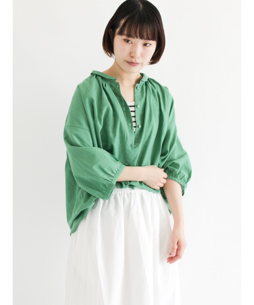 Samansa Mos2（サマンサ モスモス）の「丸襟ギャザーシャツ（シャツ/ブラウス・レディース・ブラック/グレー/オフホワイト/ピンク/グリーン・ﾌﾘ-）」の5枚目の写真