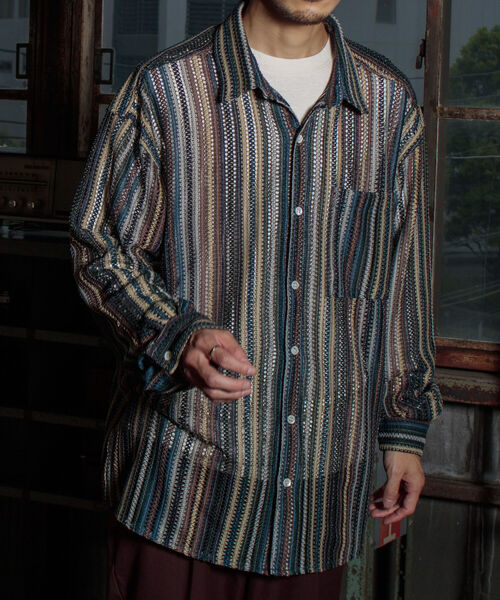 GLOSTER（グロスター）の「【GLOSTER/グロスター】バルファレース レースシャツ オープンカラー メッシュニット（シャツ/ブラウス・メンズ・ブラック/ベージュ系その他/ブルー系その他/パープル系その他・S/M/L）」の16枚目の写真