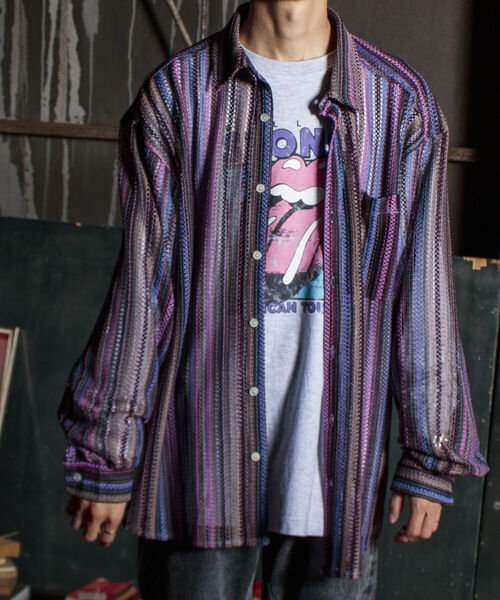 GLOSTER（グロスター）の「【GLOSTER/グロスター】バルファレース レースシャツ オープンカラー メッシュニット（シャツ/ブラウス・メンズ・ブラック/ベージュ系その他/ブルー系その他/パープル系その他・S/M/L）」の8枚目の写真