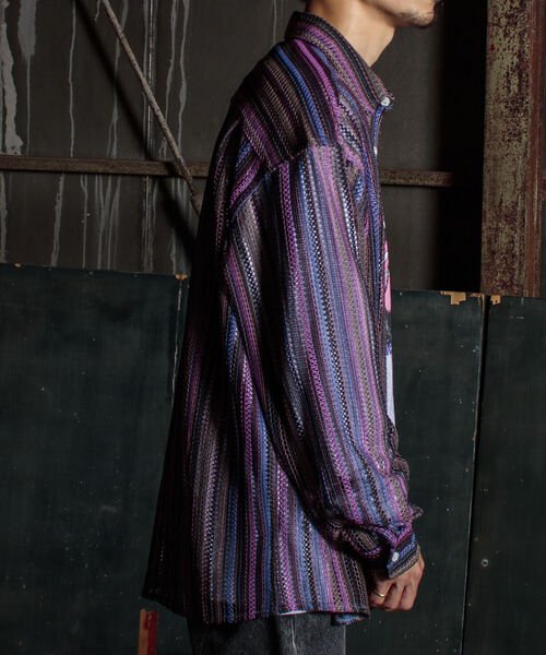 GLOSTER（グロスター）の「【GLOSTER/グロスター】バルファレース レースシャツ オープンカラー メッシュニット（シャツ/ブラウス・メンズ・ブラック/ベージュ系その他/ブルー系その他/パープル系その他・S/M/L）」の5枚目の写真