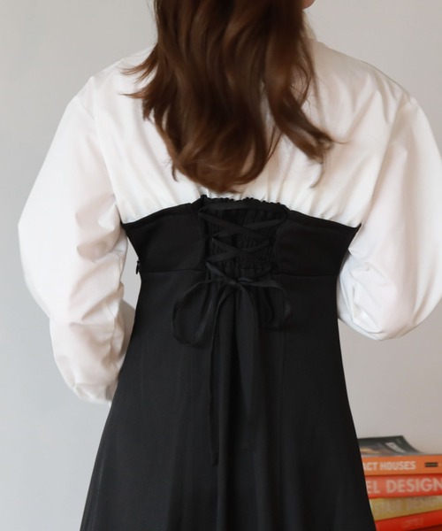 archives（アルシーヴ）の「Ｂａｃｋレースｕｐシャツレイヤードワンピース（シャツワンピース・レディース・グレイッシュベージュ/ブラック/ブラウン・MEDIUM）」の9枚目の写真