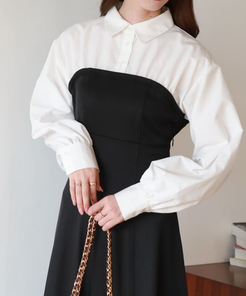 archives（アルシーヴ）の「Ｂａｃｋレースｕｐシャツレイヤードワンピース（シャツワンピース・レディース・グレイッシュベージュ/ブラック/ブラウン・MEDIUM）」の8枚目の写真