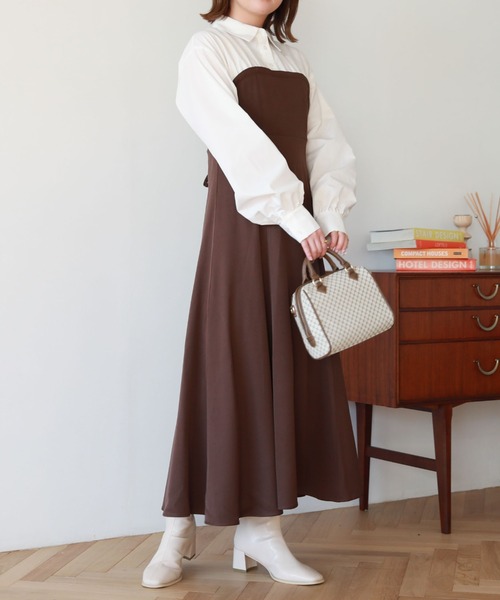 archives（アルシーヴ）の「Ｂａｃｋレースｕｐシャツレイヤードワンピース（シャツワンピース・レディース・グレイッシュベージュ/ブラック/ブラウン・MEDIUM）」の19枚目の写真