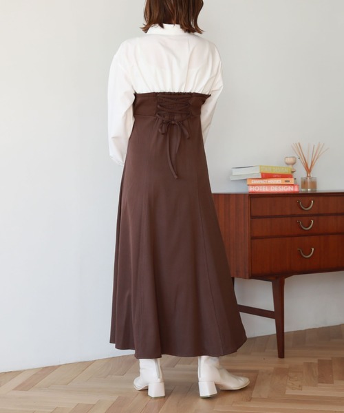 archives（アルシーヴ）の「Ｂａｃｋレースｕｐシャツレイヤードワンピース（シャツワンピース・レディース・グレイッシュベージュ/ブラック/ブラウン・MEDIUM）」の21枚目の写真