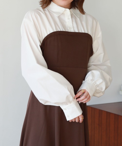 archives（アルシーヴ）の「Ｂａｃｋレースｕｐシャツレイヤードワンピース（シャツワンピース・レディース・グレイッシュベージュ/ブラック/ブラウン・MEDIUM）」の22枚目の写真