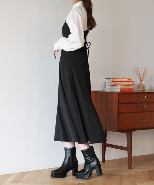 archives（アルシーヴ）の「Ｂａｃｋレースｕｐシャツレイヤードワンピース（シャツワンピース・レディース・グレイッシュベージュ/ブラック/ブラウン・MEDIUM）」の7枚目の写真