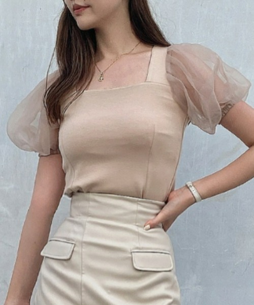 eimy istoire ニットキャミセットシアーブラウス シャツ パフスリーブ eimy istoire ニットキャミセットシアーブラウス シャツ