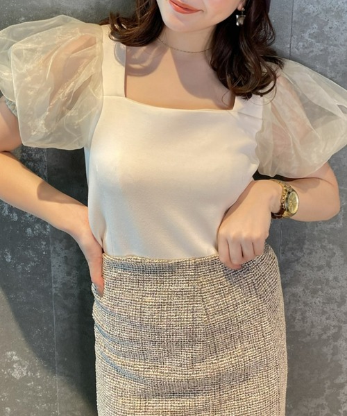 eimy istoire - eimy istoire ニットキャミセットシアーブラウス シャツ パフスリーブ エイミーイストワール eimy istoire ポイントパールシアーニット