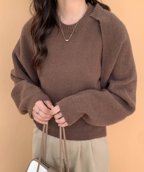 ECLIN（エクラン）の「ショート丈カーディガン＆ニットベスト２点セット（ニット/セーター・レディース・ブラック/ベージュ/ブラウン/カーキ・FREE）」の19枚目の写真