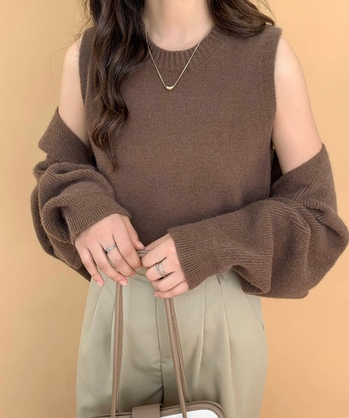 ECLIN（エクラン）の「ショート丈カーディガン＆ニットベスト２点セット（ニット/セーター・レディース・ブラック/ベージュ/ブラウン/カーキ・FREE）」の8枚目の写真