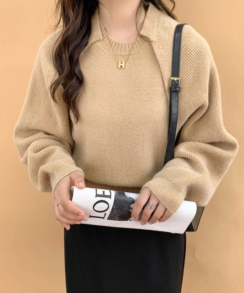 ECLIN（エクラン）の「ショート丈カーディガン＆ニットベスト２点セット（ニット/セーター・レディース・ブラック/ベージュ/ブラウン/カーキ・FREE）」の16枚目の写真