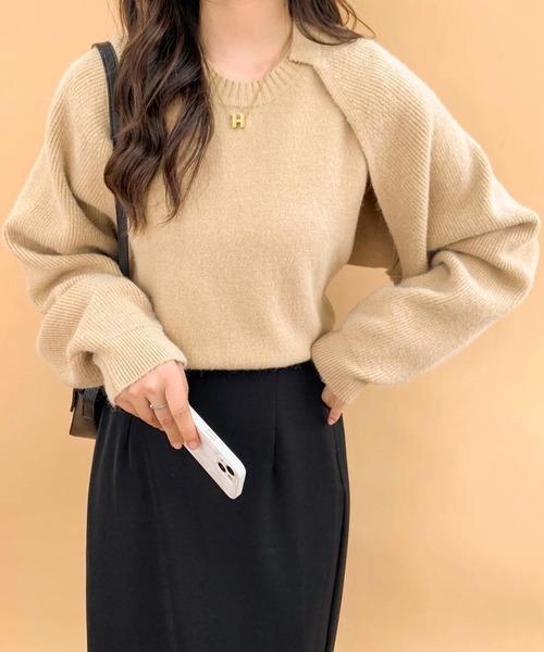 ECLIN（エクラン）の「ショート丈カーディガン＆ニットベスト２点セット（ニット/セーター・レディース・ブラック/ベージュ/ブラウン/カーキ・FREE）」の22枚目の写真