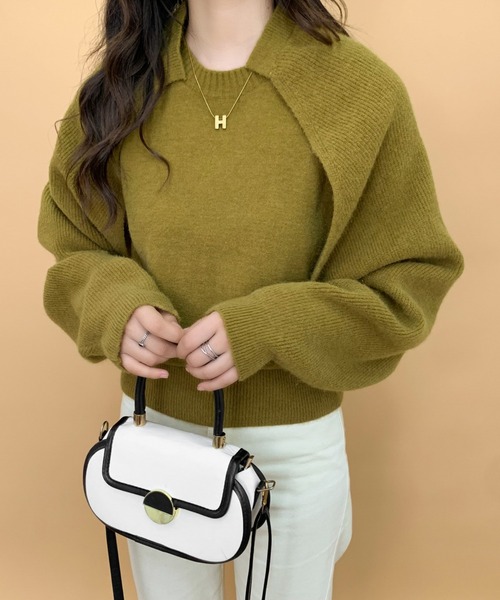 ECLIN（エクラン）の「ショート丈カーディガン＆ニットベスト２点セット（ニット/セーター・レディース・ブラック/ベージュ/ブラウン/カーキ・FREE）」の12枚目の写真