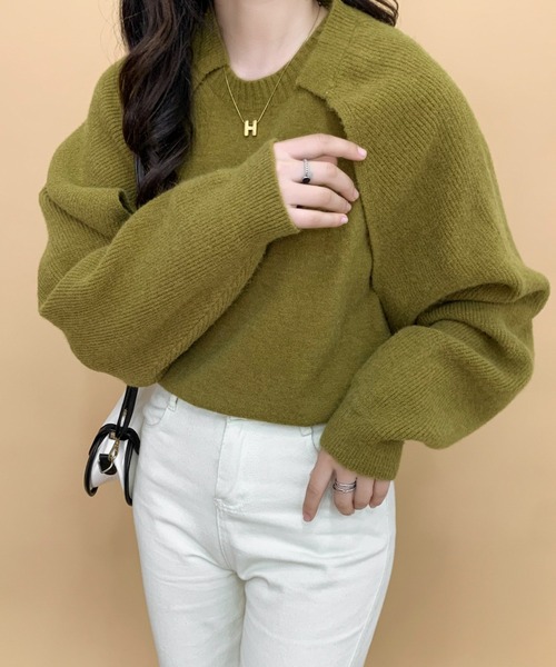 ECLIN（エクラン）の「ショート丈カーディガン＆ニットベスト２点セット（ニット/セーター・レディース・ブラック/ベージュ/ブラウン/カーキ・FREE）」の7枚目の写真