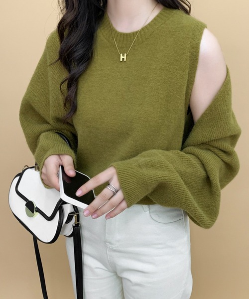 ECLIN（エクラン）の「ショート丈カーディガン＆ニットベスト２点セット（ニット/セーター・レディース・ブラック/ベージュ/ブラウン/カーキ・FREE）」の13枚目の写真