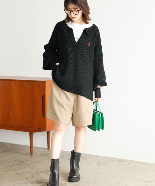 U.S. POLO ASSN.(ユーエスポロアッスン)の「GeeRA別注【U.S. POLO ASSN.】 ポロデザインニット(ニット/セーター・レディース・ブラック/アイボリー/ブルー/ベージュ・MEDIUM/LARGE)」の17枚目の写真