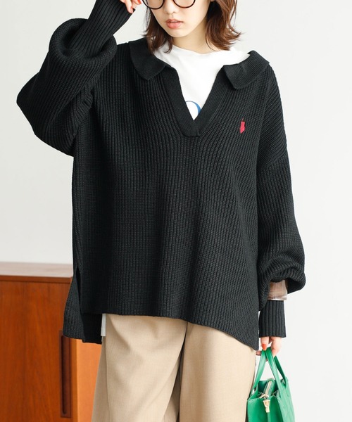 U.S. POLO ASSN.(ユーエスポロアッスン)の「GeeRA別注【U.S. POLO ASSN.】 ポロデザインニット(ニット/セーター・レディース・ブラック/アイボリー/ブルー/ベージュ・MEDIUM/LARGE)」の16枚目の写真