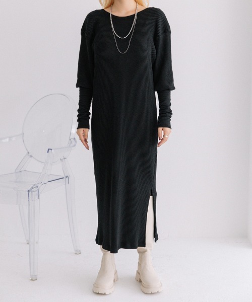 Flugge(フラッジー)の「back open knit OP/バックオープンニットワンピース(ワンピース・レディース・ブラウン系/ブラック・FREE)」の4枚目の写真