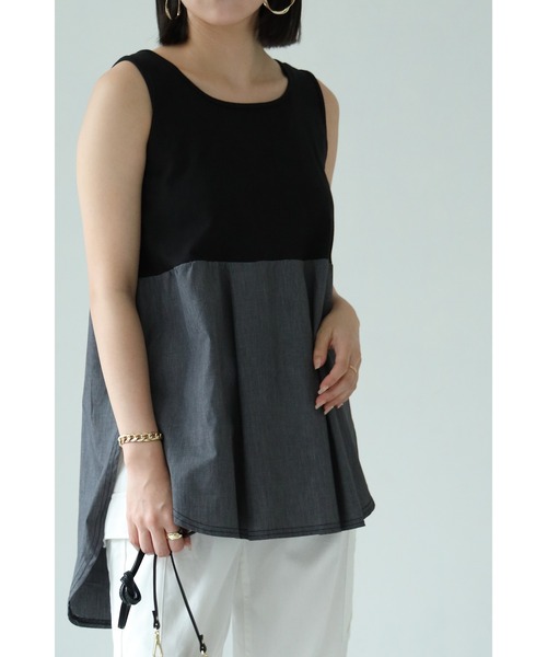 each（イーチ）の「布帛切り替えタンクトップ（タンクトップ・レディース・ホワイト/グレー/ブラック・FREE）」の2枚目の写真