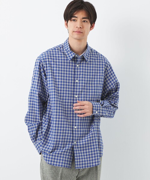 green label relaxing(グリーンレーベルリラクシング)の「THIN ビエラ チェック柄 レギュラーカラー 長袖 シャツ(シャツ/ブラウス・メンズ・グレー/オリーブ/コバルトブルー・S/M/L/XL)」の3枚目の写真