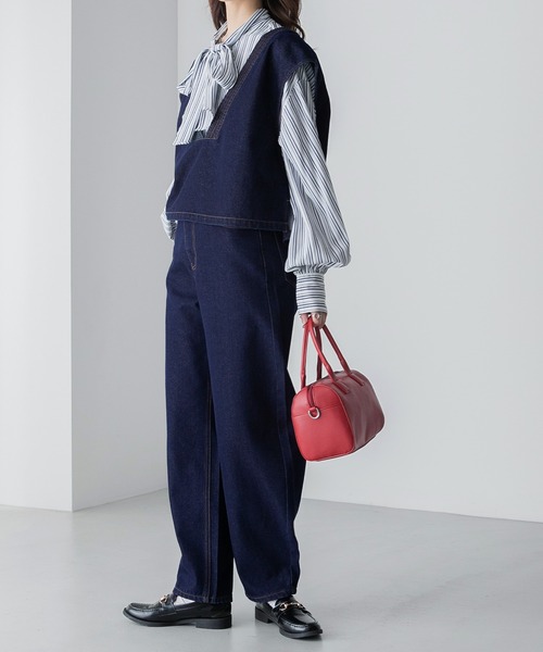 BONLECILL(ボンルシール)の「【セットアップ対応】前後2way 深Vネック クロップドツイルベスト(ベスト・レディース・アイボリー/ブラック/ブルー/ベージュ/ネイビー/ピンク・FREE)」の18枚目の写真