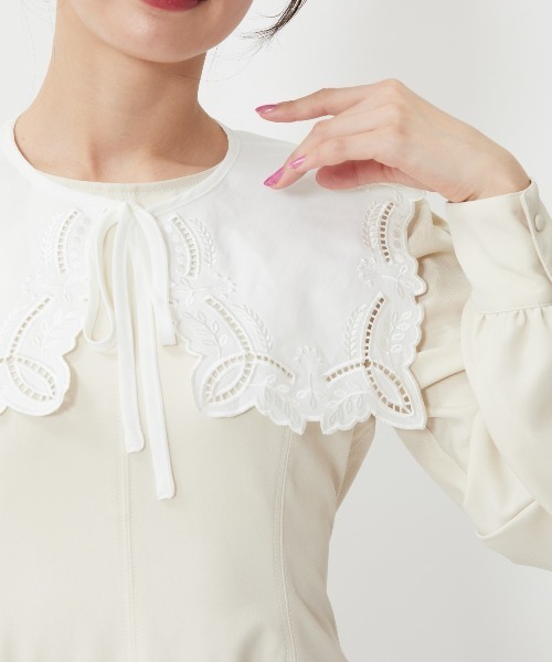 ＃ミンクスタンド襟＃L#ホワイト#カラー＃11月限定最終の割引になりました❣️ WILLSELECTION（ウィルセレクション）の「衿付き配色ロングワンピース