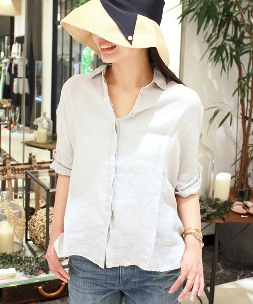 FIGARO Paris（フィガロパリ）の「◆120%LINO BOX シャツ（シャツ/ブラウス・レディース・ライトグレー/ホワイト・38/40）」の2枚目の写真