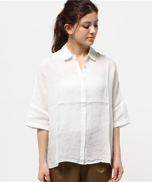 FIGARO Paris（フィガロパリ）の「◆120%LINO BOX シャツ（シャツ/ブラウス・レディース・ライトグレー/ホワイト・38/40）」の3枚目の写真