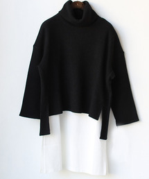 日本製ブラウスドッキングタートルニットチュニック