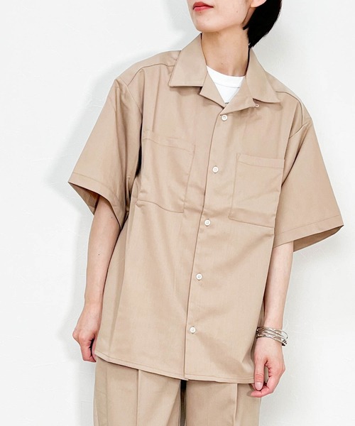 Ritzy(リッツィー)の「TR 半袖オープンカラーシャツ レディース メンズ(シャツ/ブラウス・メンズ・サックスブルー/カーキ/ブラック/オフホワイト/ベージュ/モカ/グリーン・LARGE/MEDIUM/X-LARGE)」の1枚目の写真