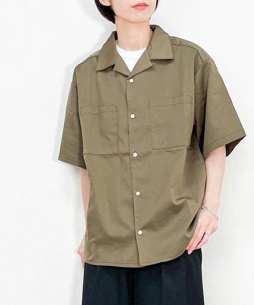 Ritzy(リッツィー)の「TR 半袖オープンカラーシャツ レディース メンズ(シャツ/ブラウス・メンズ・サックスブルー/カーキ/ブラック/オフホワイト/ベージュ/モカ/グリーン・LARGE/MEDIUM/X-LARGE)」の5枚目の写真