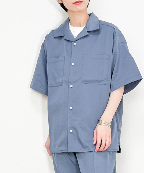Ritzy(リッツィー)の「TR 半袖オープンカラーシャツ レディース メンズ(シャツ/ブラウス・メンズ・サックスブルー/カーキ/ブラック/オフホワイト/ベージュ/モカ/グリーン・LARGE/MEDIUM/X-LARGE)」の7枚目の写真