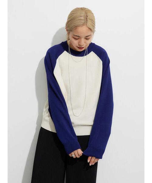 DISCUS ATHLETIC（ディスカス　アスレチック）の「DISCUS ハイツイストラグランニットプルオーバーA（ニット/セーター・レディース・ネイビー/ブラック・FREE）」の2枚目の写真